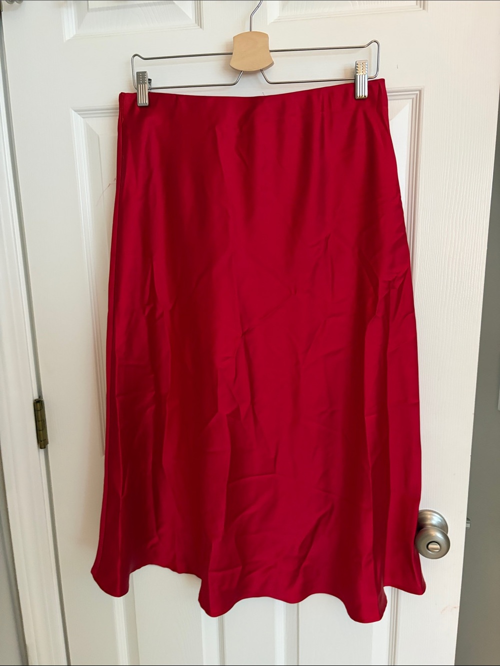 Elegant Red Midi Slip Skirt